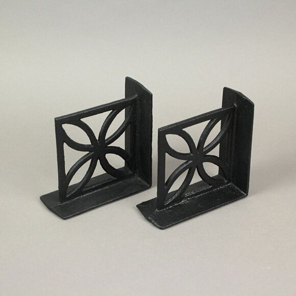 Set of 2 Cast Iron Breeze Block Bookends Mid Century Modern Home Bookshelf Decor - Picture 4 of 5